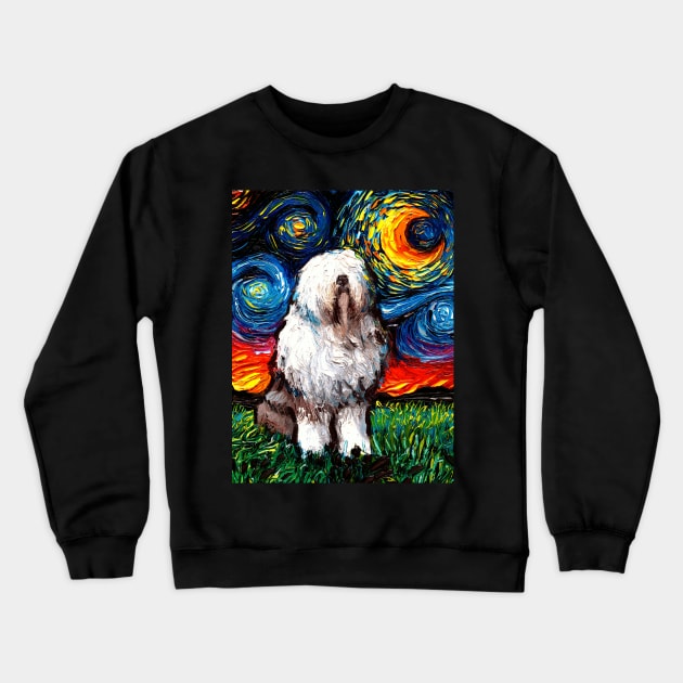 English Sheepdog Night Crewneck Sweatshirt by sagittariusgallery